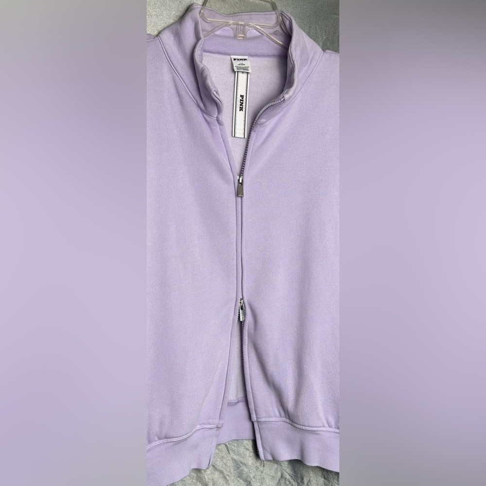 PINK Victoria's Secret NWTs Campus Fleece Pastel Lilac Zip-Up Hoodie Size L - Picture 4 of 7